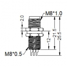 PCB Connector, Solder, B Code - M8 5pins B code male straight rear panel mount connector, unshielded, solder